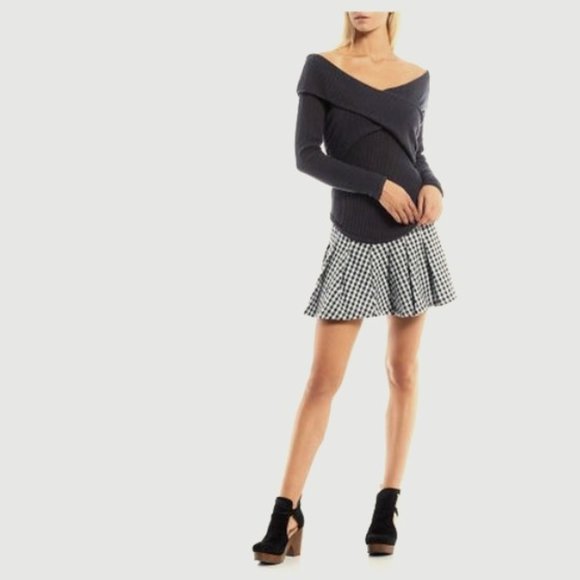 Free People Black Gingham Pleated Mini Skirt size 2 - Picture 5 of 5